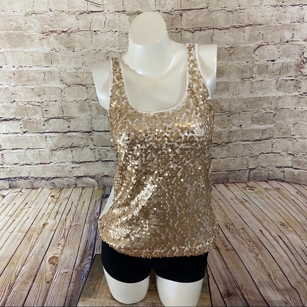 Express holiday gold sparkly sleeveless tank XS
